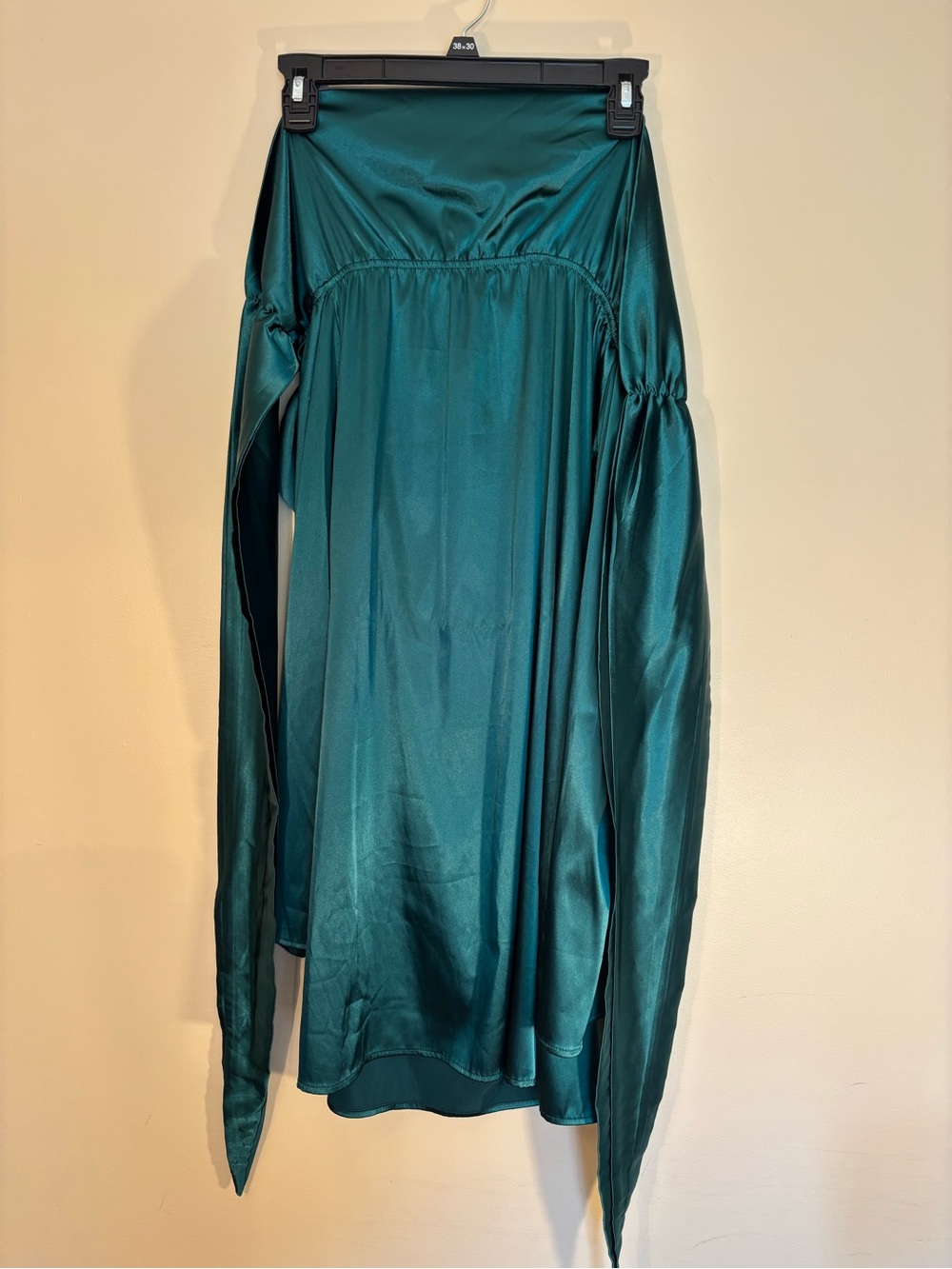 Asymmetrical Satin One-Shoulder Dress in Teal Green
